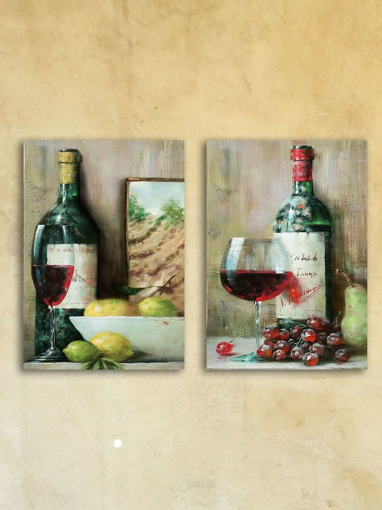 Картина на стекле, Двухмодульная картина на стену Вино к обеду Декор для дома, подарок