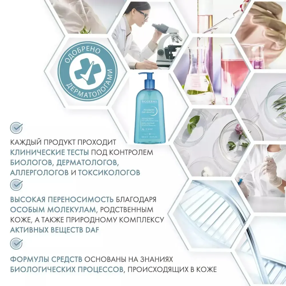 Мягкий очищающий гель для душа для нормальной сухой и атопичной кожи Bioderma Atoderm Gel Douche 500 мл