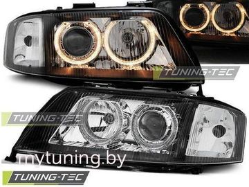 Передние фары Audi A6 C5 angel eyes black