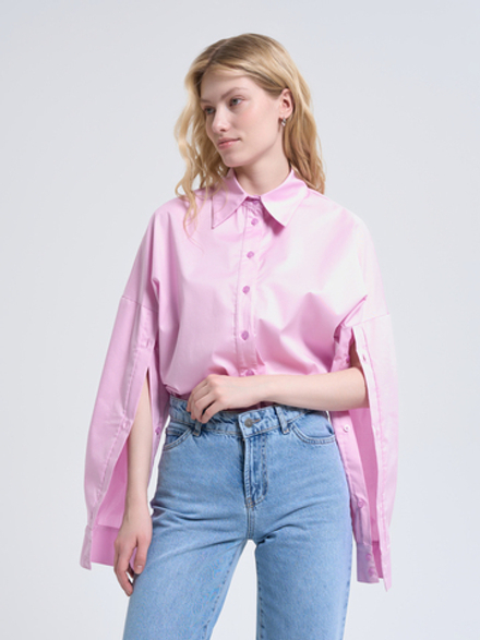Розовая рубашка с разрезами на рукавах René