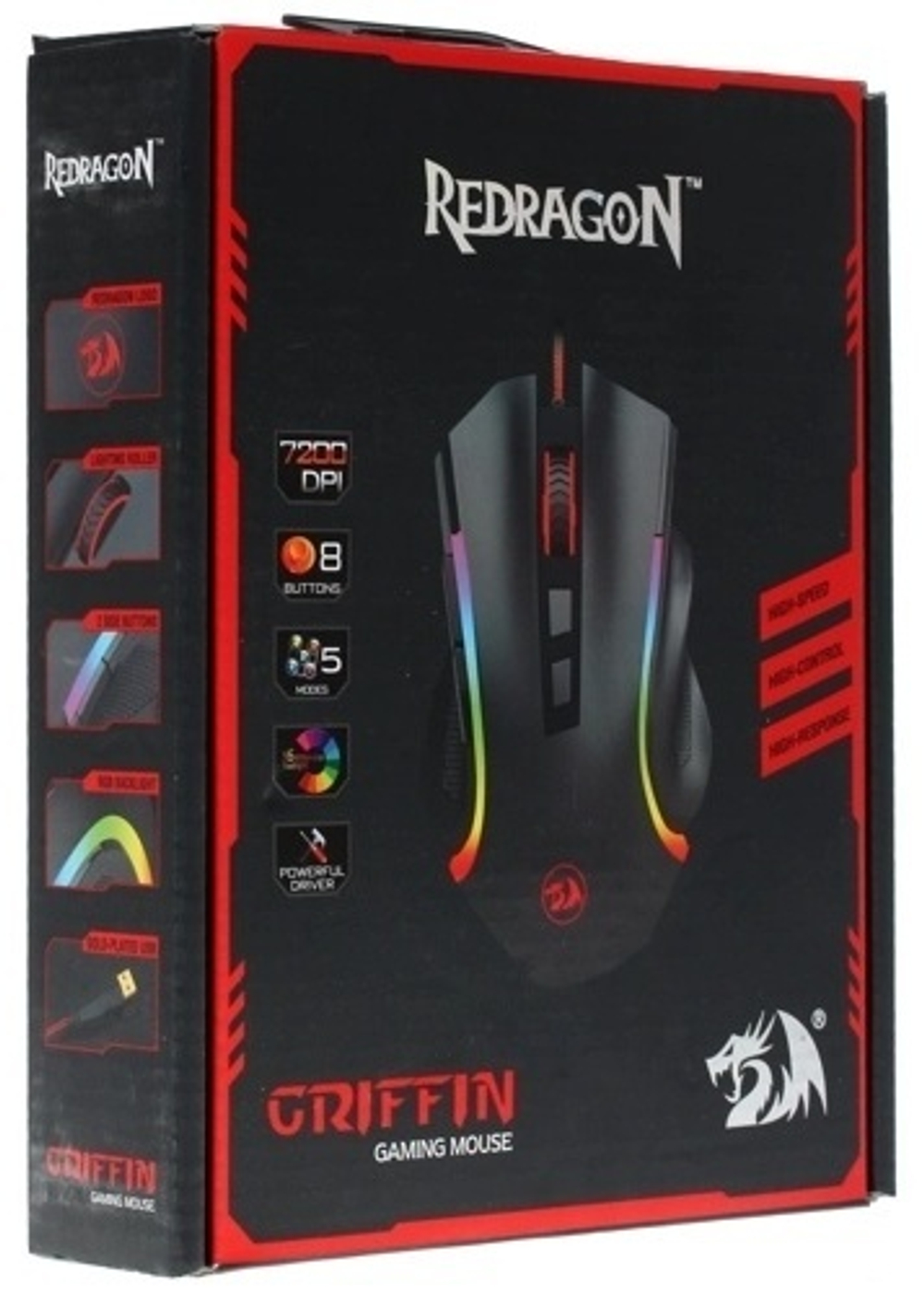 МЫШЬ ПРОВОДНАЯ ИГРОВАЯ ОПТИЧЕСКАЯ REDRAGON GRIFFIN (ЧЕРНЫЙ) USB, 7 КНОПОК, 800-7200 DPI
