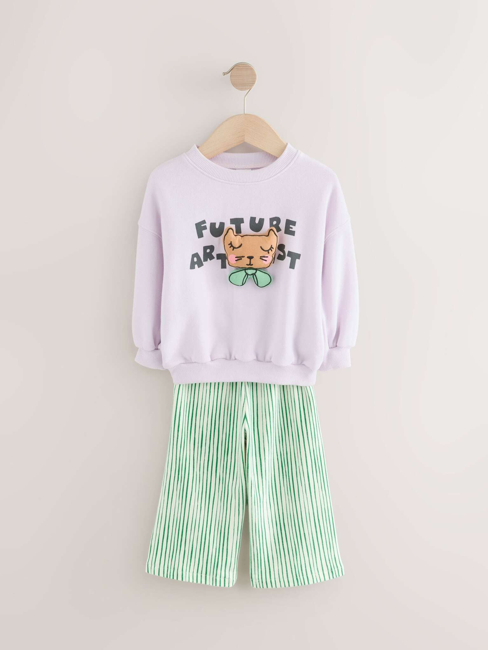 Толстовка и брюки широкие в комплекте для девочки Next E54-953, Сиреневый, Зеленый