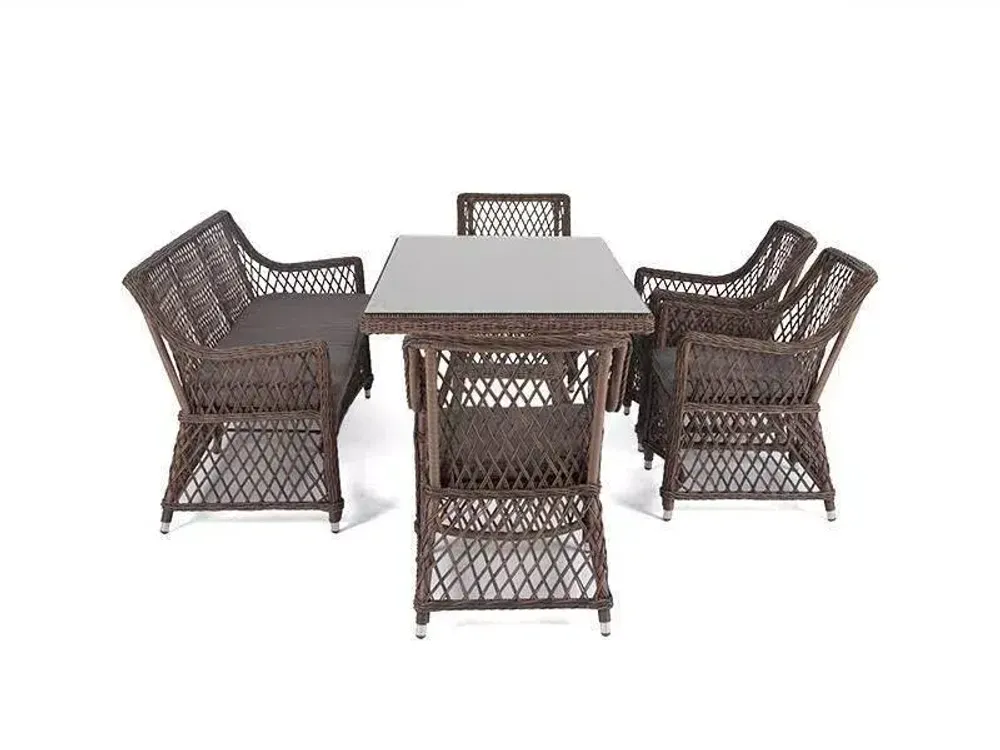 "Катания" обеденная группа плетеная на 6 персон, цвет коричневый