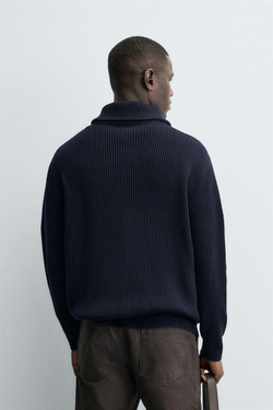 ZARA КАРДИГАН ПЛАТОЧНОЙ ВЯЗКИ С ЗАСТЕЖКОЙ-МОЛНИЕЙ, МОСРКОЙ СИНИЙ