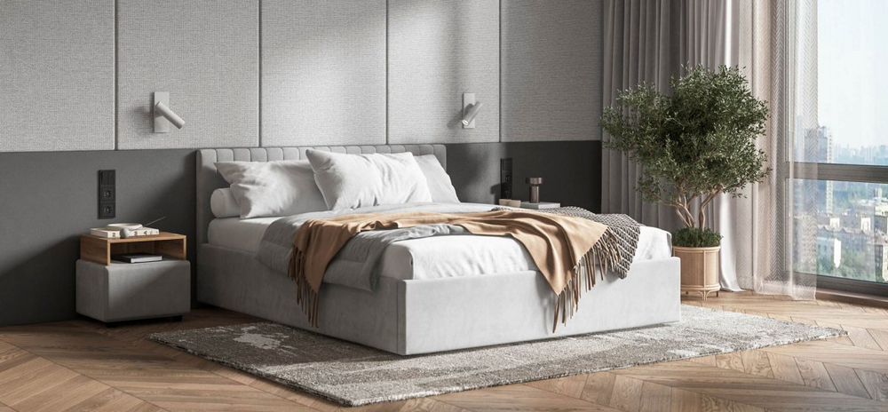 Ронда Кровать+ПМ 160 Велюр Монолит сталь