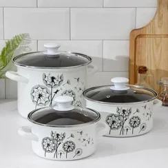 Набор кастрюль «Адажио-5-1 Люкс», 3 предмета: 1,9 л, 2,5 л, 5 л, стеклянные крышки, индукция, цвет белый