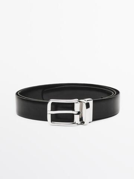 Massimo Dutti Двусторонний ремень из кожи наппа, черный