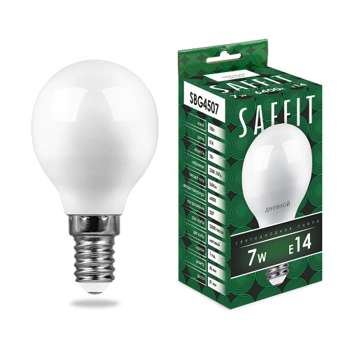 Лампа светодиодная LED SAFFIT шарик SBG4507 7W Е14 G45 6400K