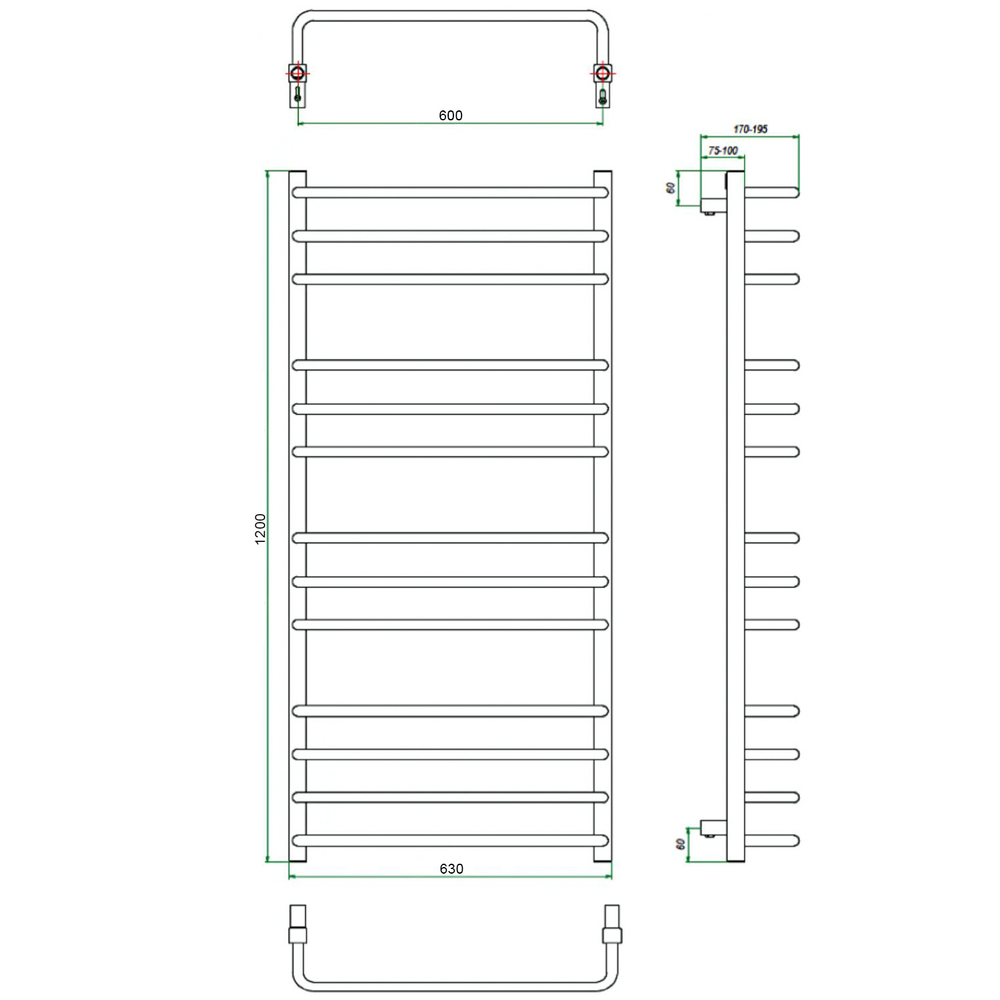 Полотенцесушитель ГРОТА ECOFORTE 63/120(-), (1 шт)