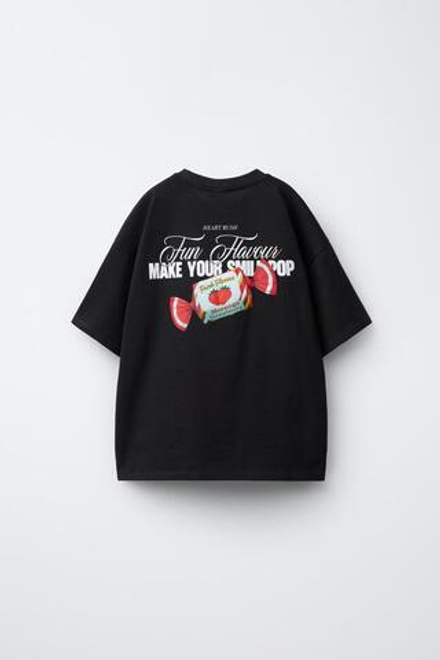 ZARA ФУТБОЛКА С ПРИНТОМ «ВИШНИ И КОНФЕТЫ», ЧЕРНЫЙ