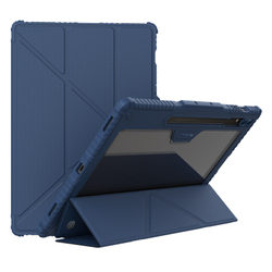 Чехол книжка синего цвета от Nillkin для планшета Samsung Galaxy Tab S9 Ultra и Tab S10 Ultra, серия Bumper Pro Case-Multi Angle Folding Style, с защитной шторкой для камеры
