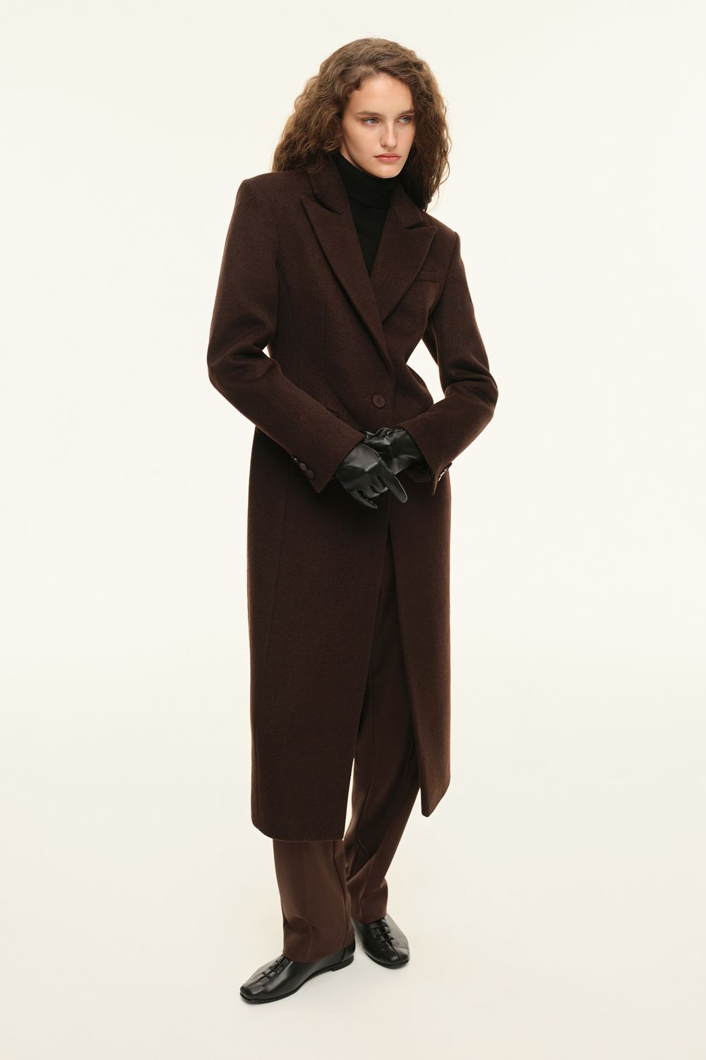 Пальто приталенного силуэта (((Горький шоколад))), коричневое