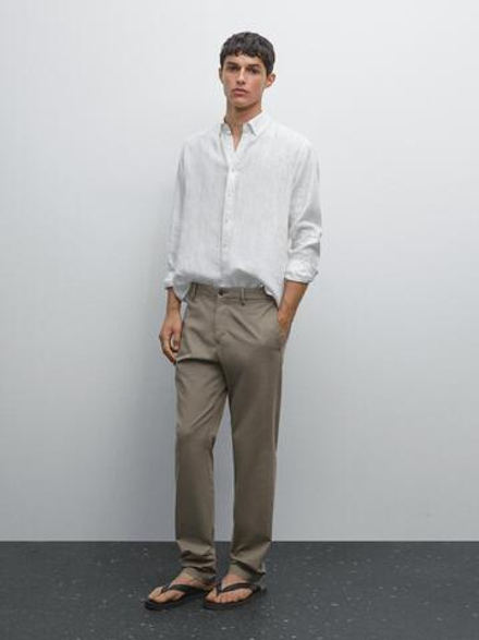 Massimo Dutti Облегающие текстурированные брюки, бледно-зеленый