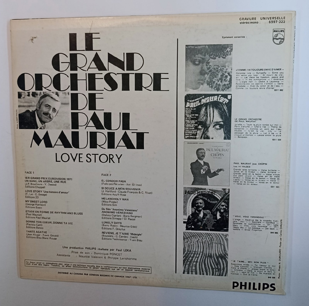 Le Grand Orchestre De Paul Mauriat Love Story (Canada 1971)