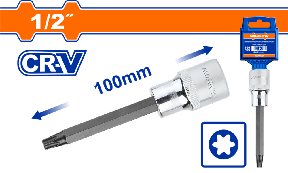 Насадка бита торцевая 100 мм 1/2" TORX T60 (10/80) WADFOW WSC5219