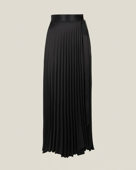 Юбка плиссе макси из сатина в черном
