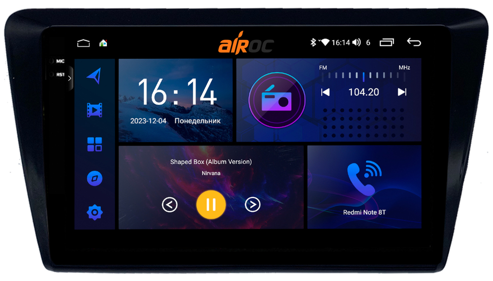 Магнитола для Skoda Rapid 2012-2020 - AIROC 2K RI-3207 Android 12, QLed+2K, ТОП процессор, 8/128Гб, CarPlay, SIM-слот