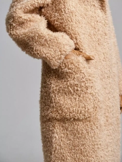 Шуба из овечьей шерсти чебурашка тедди, бежевая, SilverFox