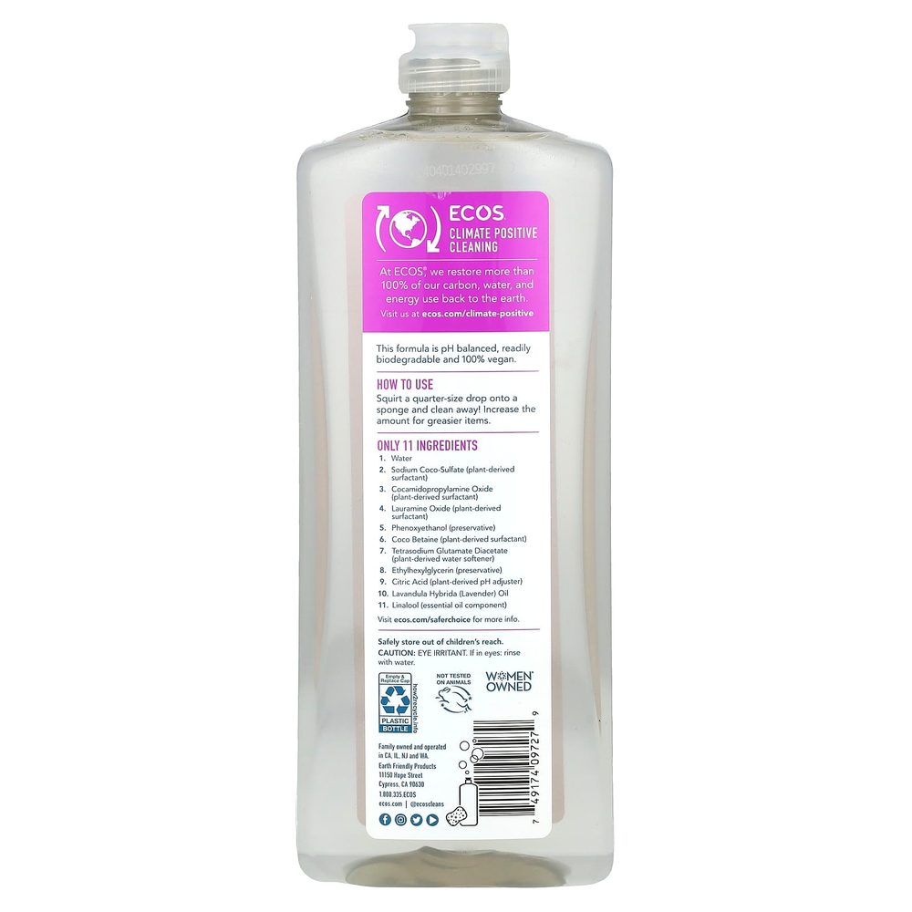 Earth Friendly Products, Ecos®, средство для мытья посуды на растительной основе, лаванда, 739 мл (25 жидк. унций)