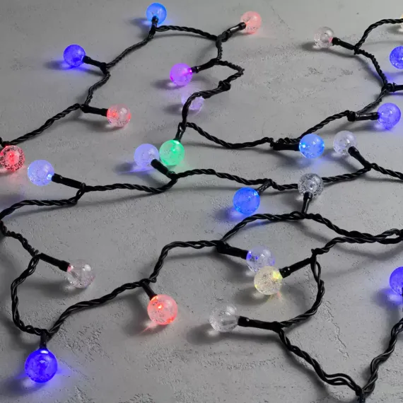 Светодиодная гирлянда шарики Пузырьки 10 м., 220V., 100 RGB LED ламп 23 мм., коннектор, черный ПВХ, LTC (PCS-100B-RGB)