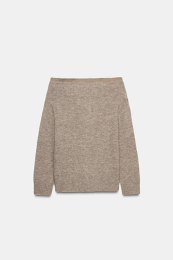 ZARА ВЯЗАНЫЙ КАРДИГАН С ВЫРЕЗОМ ЛОДОЧКОЙ, СЕРО-КОРИЧНЕВЫЙ