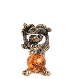 AM- 319 Фигурка «Знак зодиака - Рыбы» (латунь, янтарь)