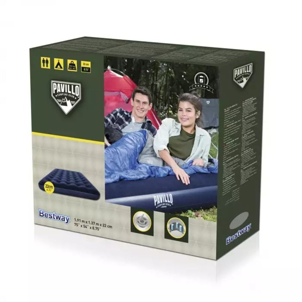 Матрас надувной Bestway, 191х137х22 см, 67002N/67002/010165BW, б/насоса, флок, ортопедический, 227 к