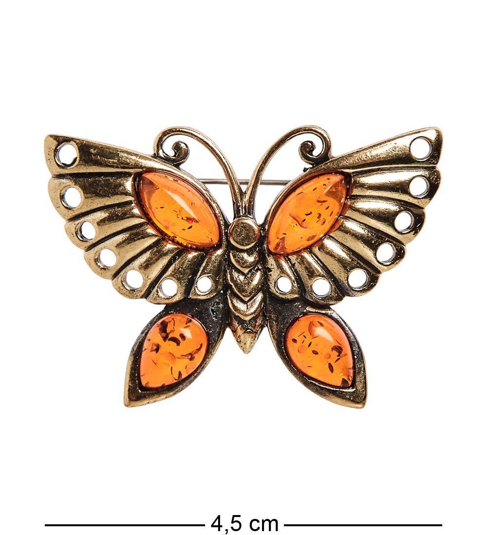 AM-2537 Брошь «Бабочка Бусинка» (латунь, янтарь)