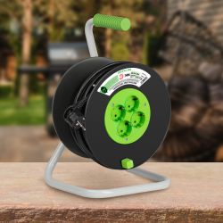 Удлинитель силовой ЭРА GREEN LINE KAT-3x1.5-20m Greenline на катушке пластик 4 розетки с заземлением 20м ПВС 3x1.5мм2 | Силовые удлинители