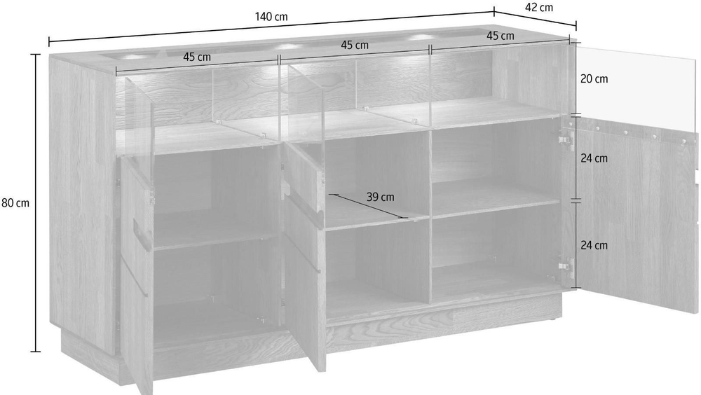 Комод Паво из дуба с подсветкой 140х80х42