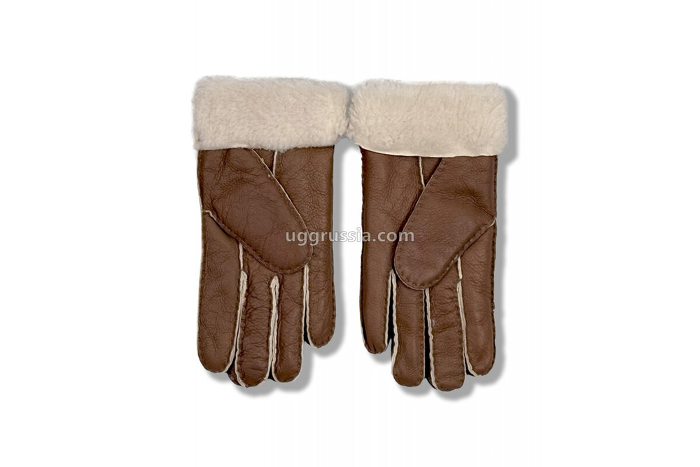 UGG Перчатки Кожаные Женские Коричневые