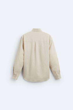 ZARA РУБАШКА ИЗ СМЕСОВОГО ЛЬНА, СВЕТЛО-БЕЖЕВЫЙ
