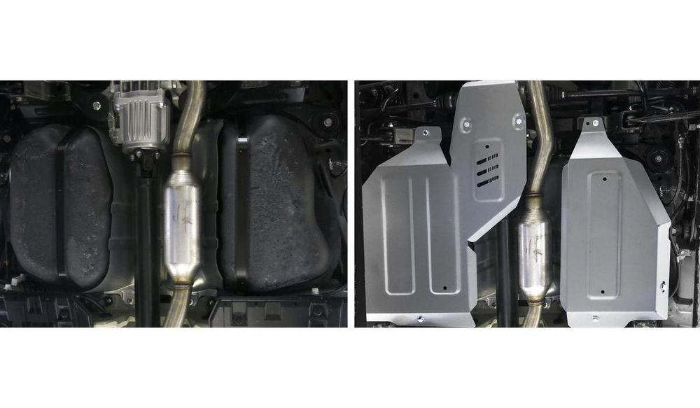 Защита топливного бака и редуктора Rival для Mitsubishi ASX (V - 2.0) 4WD 2010-2020 2020-н.в./Mitsubishi Eclipse Cross (V - 1.5T) 4WD 2018-2021/Mitsubishi Outlander III (V - 2.0; 2.4) 4WD 2012-2018/Mitsubishi Outlander III рестайлинг (V - 2.0; 2.4; 3.0) 4WD 2018-н.в., штампованная, алюминий 3 мм, с крепежом, 2 части, 333.4054.1