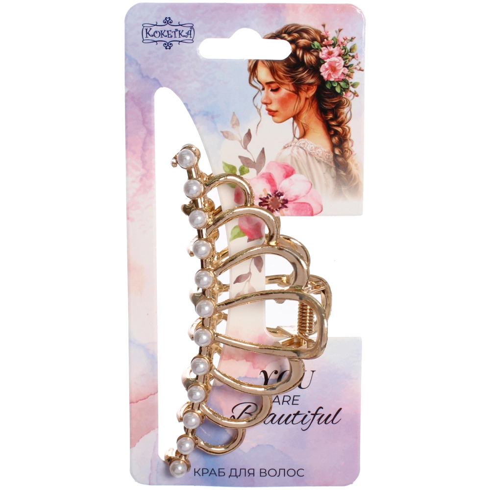 Заколка - краб для волос на блистере «PREMIUM», диадема, цвет серебро и золото, 9,5см