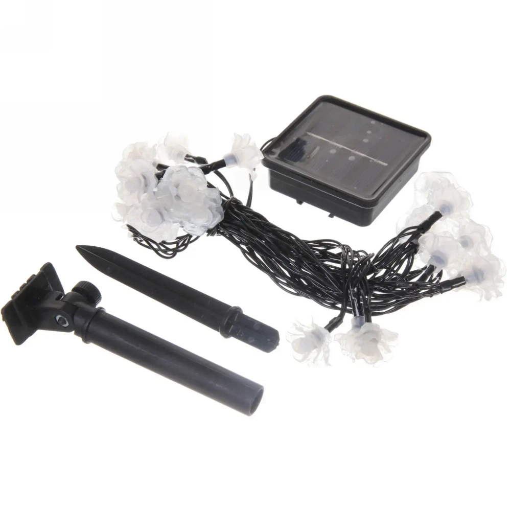 Гирлянда для улицы «Нежный цветок» 3 м 20 ламп LED чёрный провод, 2 реж.,IP-55, Теплый белый (солнечная батарея)