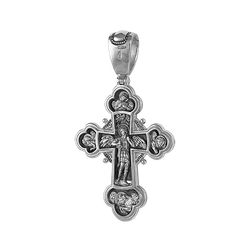Православный крест двусторонний с Распятием Христовым и святыми. Серебро 925°