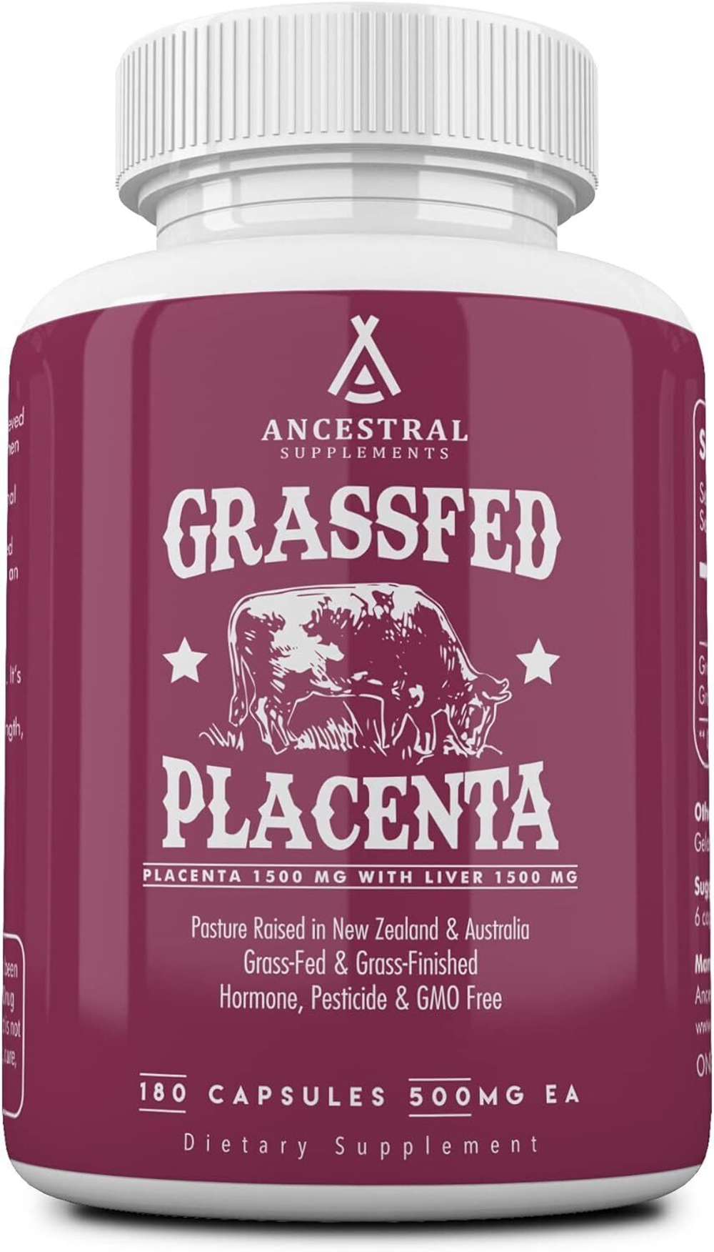 Ancestral Supplements - Grass Fed Beef Placenta 500 mg 180 capsules