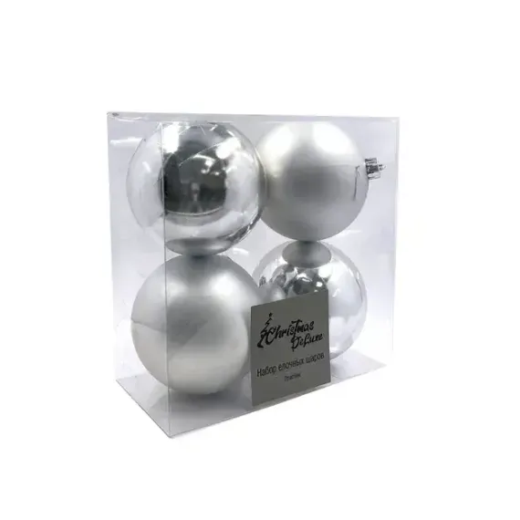 Набор пластиковых шаров Прага 100 мм., серебро, 4 шт., Christmas DeLuxe (87577)
