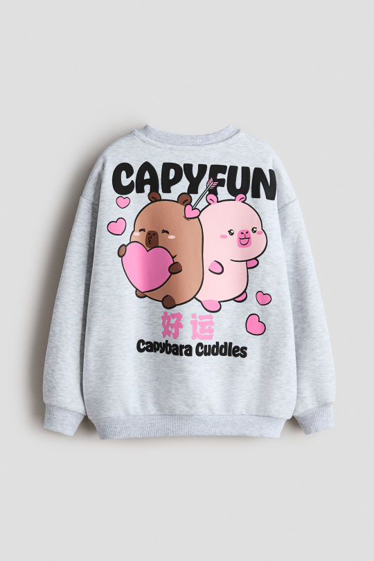 H&M Толстовка оверсайз с принтом, светло-серый