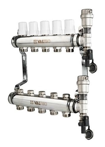 Коллекторный блок Valtec 1"х3/4" 5 выходов (нерж. сталь) VTc.588.EMNX.0605