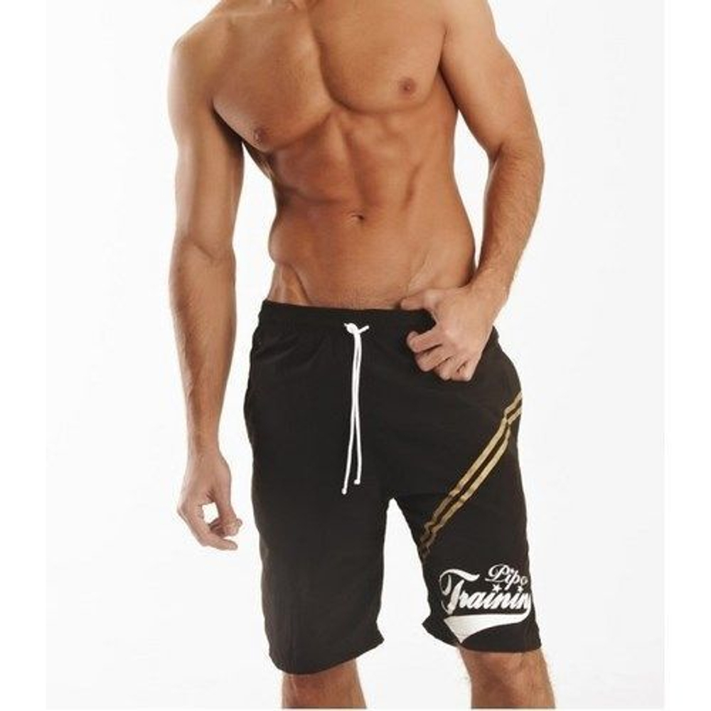 Мужские шорты черные  пляжные Asitoo Black Training Pipe Beach Shorts
