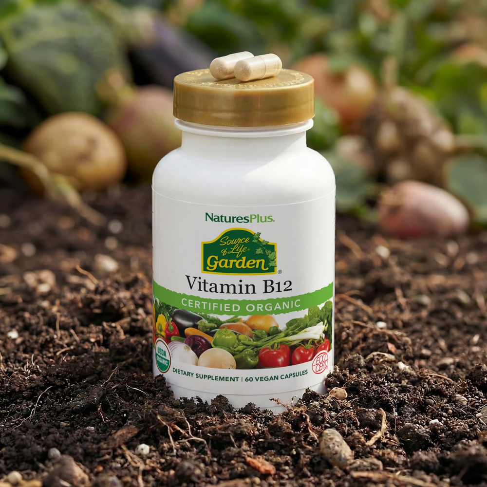 NaturesPlus, Source of Life® Garden, сертифицированный органический витамин B12, 60 веганских капсул