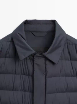 Massimo Dutti Непромокаемая легкая парка из смесового пуха, морской темно-синий