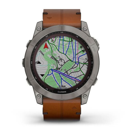 Умные часы Garmin Fenix 7X Sapphire Solar титановый черный с коричневым кожаным ремешком