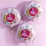 Шар (18"/46 см) Круг, С Днем Рождения! (тортик), Розовый