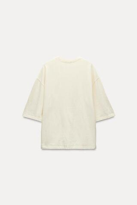 ZARA ФУТБОЛКА ОВЕРСАЙЗ ИЗ ХЛОПКА, СВЕТЛО-ЖЕЛЬЫЙ