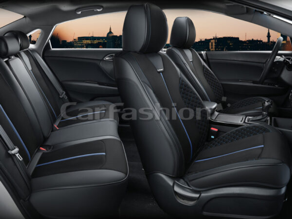 Чехлы на сидения CarFashion каркас 5D«MARSHAL PLUS» 27288 -Экокожа черный/черный/синий