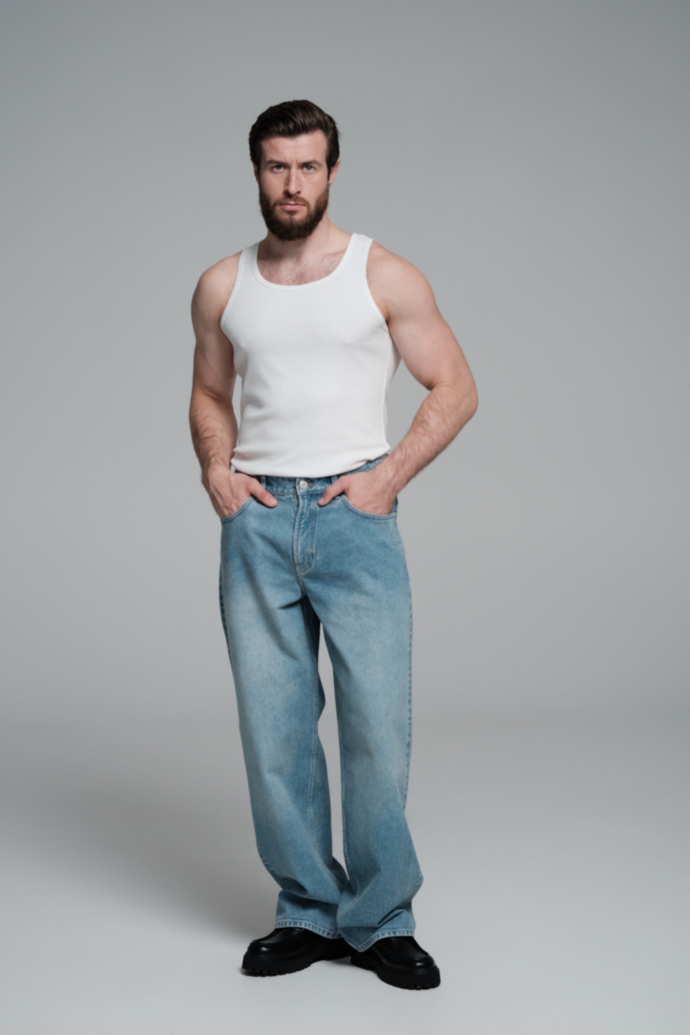 Джинсы широкие | light blue