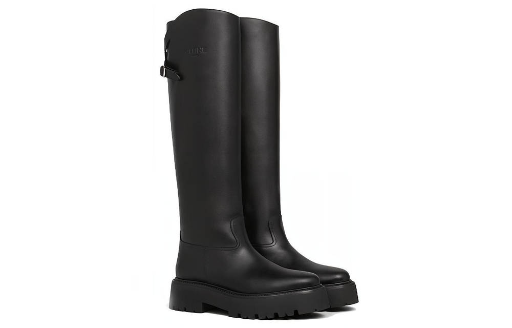CELINE Cow Leather Knee high Boots Women"s Black
