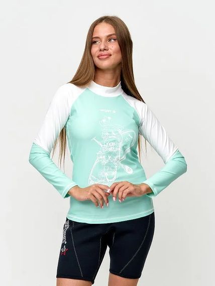 Футболка рашгард лонгслив Sargan Скелетон-Сап UPF 50+ женская бирюзовый/белый
